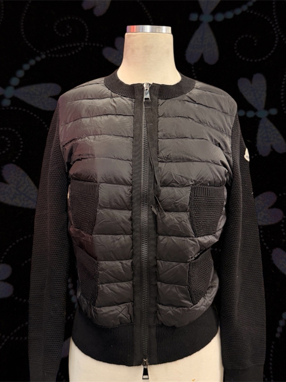 Moncler Black Knit Sweater with Logo Patch
